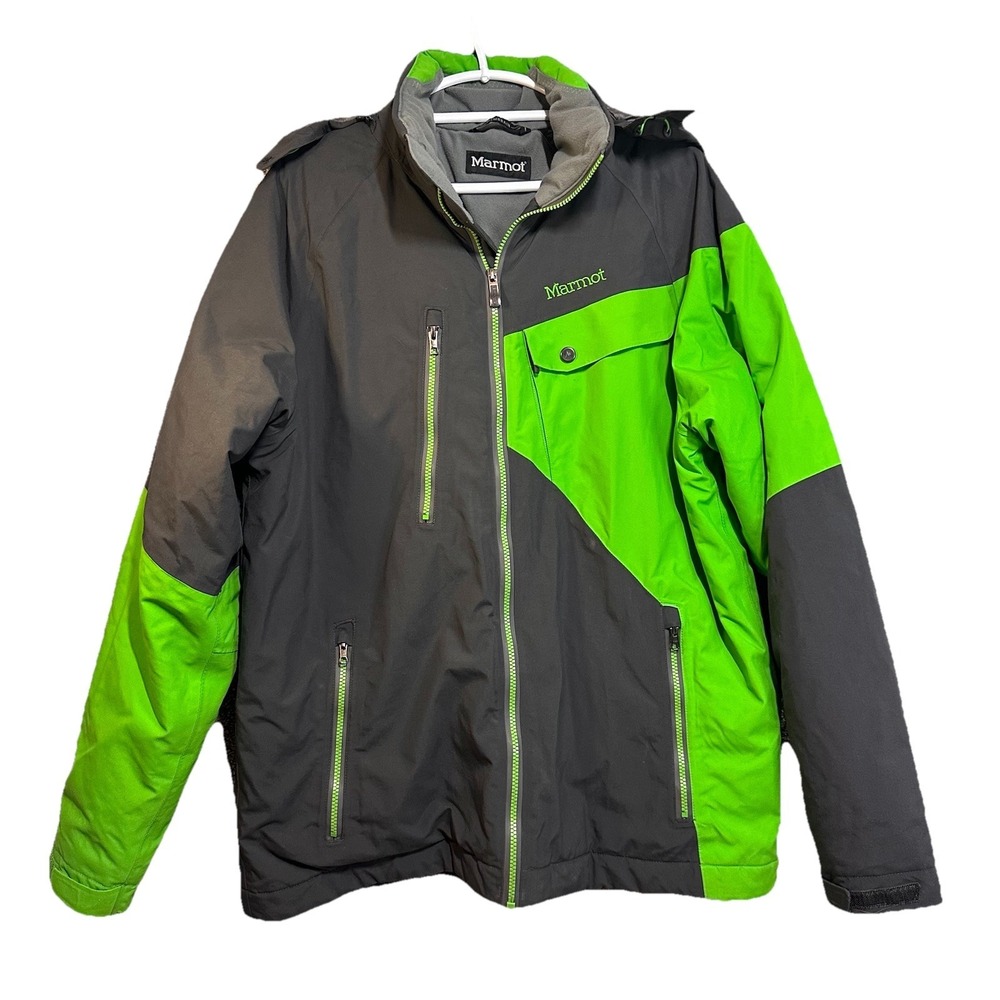 Marmot Jacket Mens XL Gray Green MemBrain Hooded Insulated Ski Snow Coat